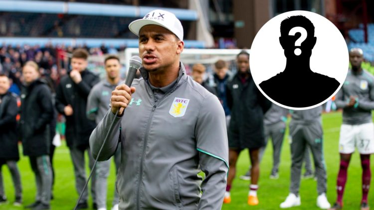 Former Aston Villa star Gabby Agbonlahor speaking in front of Villa Park. Inset, LUN mystery player.