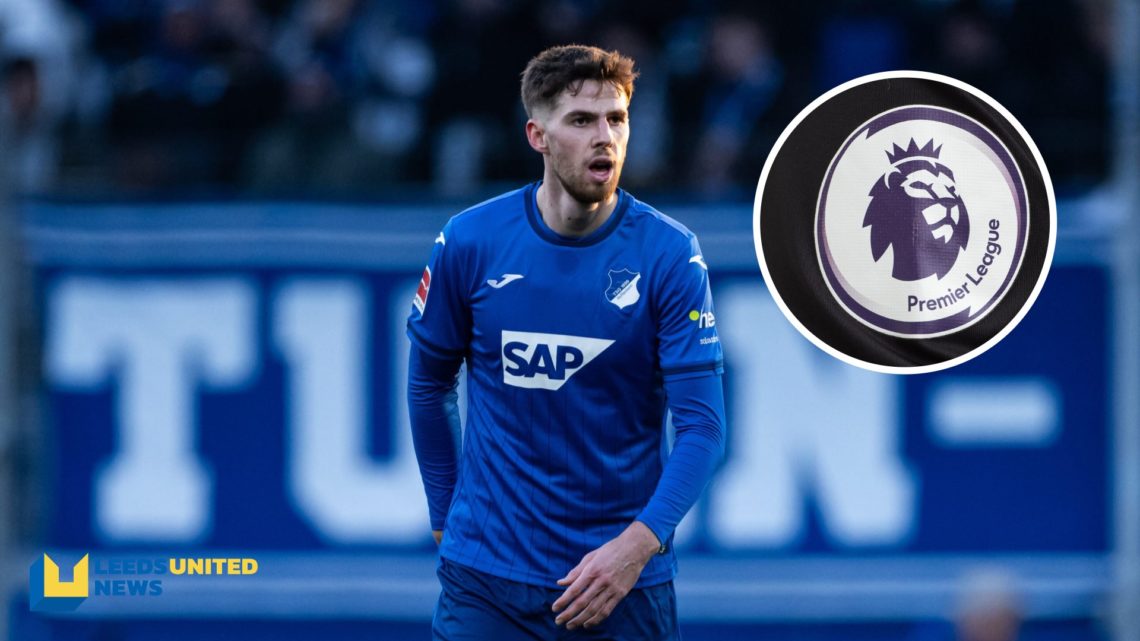 Anton Stach in action for Hoffenheim and the Premier League emblem.