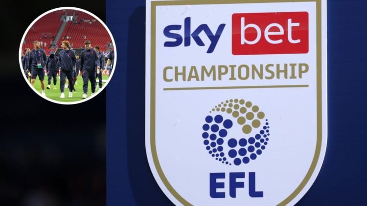 The Sky Bet Championship logo. Inset, Josh Sargent on international duty with USMNT.