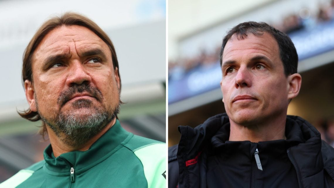 Regis Le Bris ahead of a Sunderland match and Daniel Farke in Leeds training.
