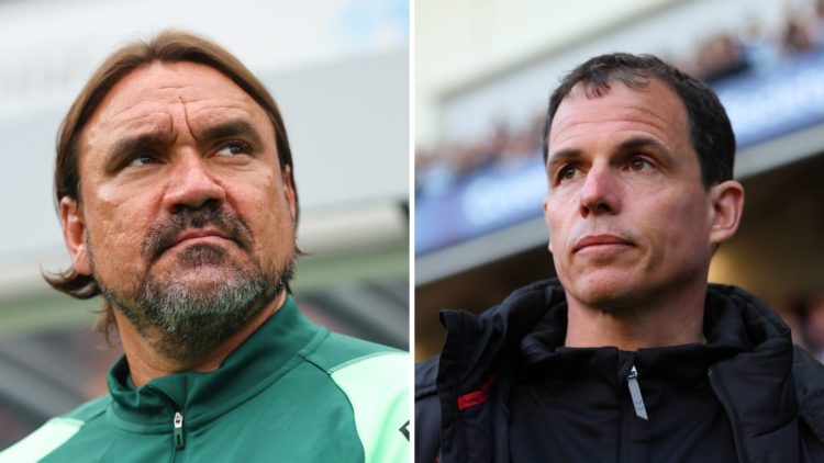 Regis Le Bris ahead of a Sunderland match and Daniel Farke in Leeds training.