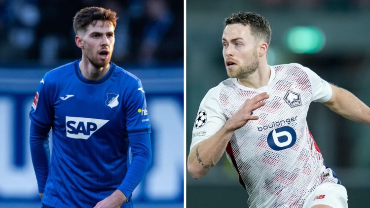 Hoffenheim's Anton Stach and Lille defender Gabriel Gudmundsson.