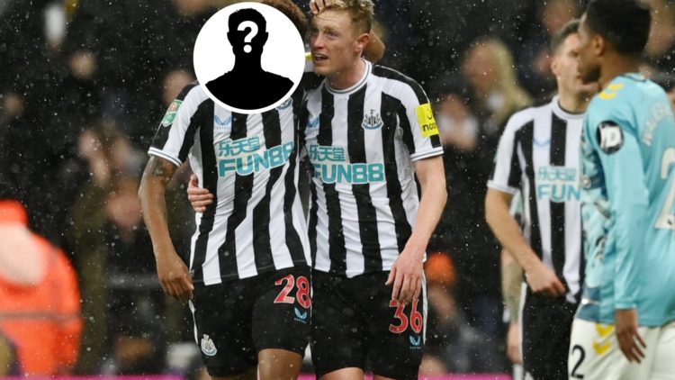 Sean Longstaff and Joe Willock of Newcastle United with mystery player inset