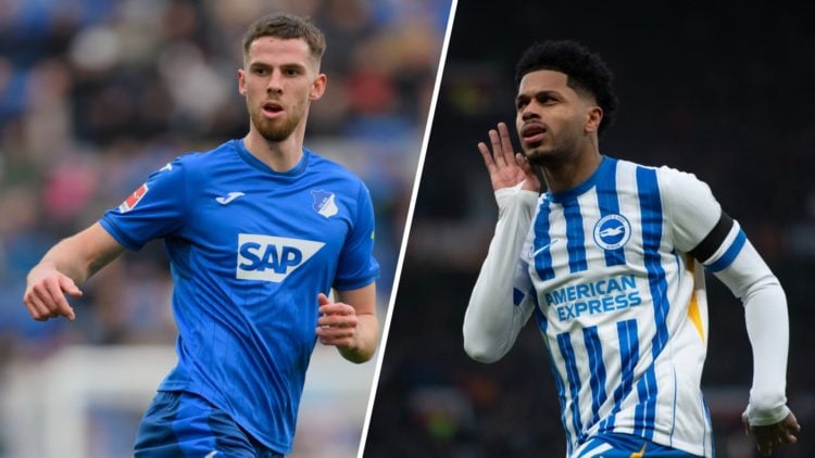 Hoffenheim midfielder Anton Stach (left) and Brighton forward Georginio Rutter (right)