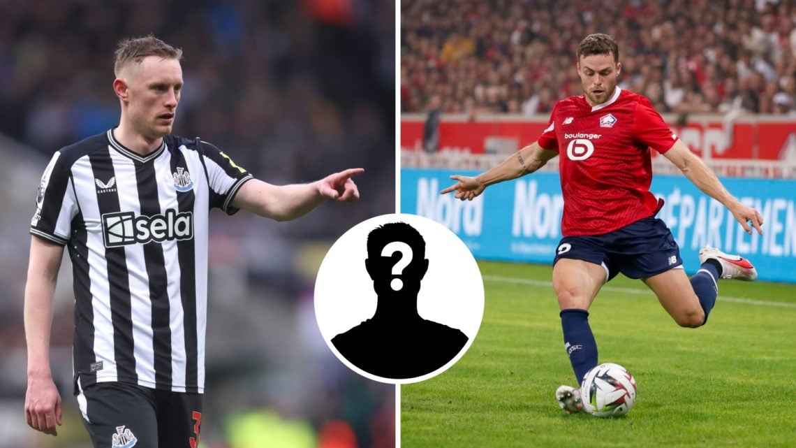 Sean Longstaff in action for Newcastle and Gabriel Gudmundsson crossing the ball for Lille.