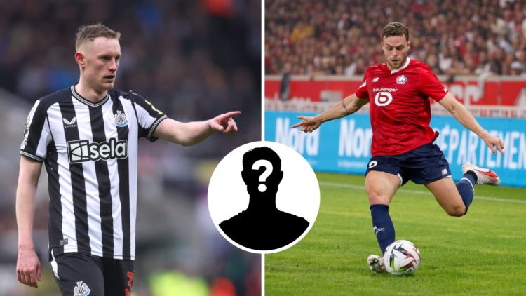 Sean Longstaff in action for Newcastle and Gabriel Gudmundsson crossing the ball for Lille.