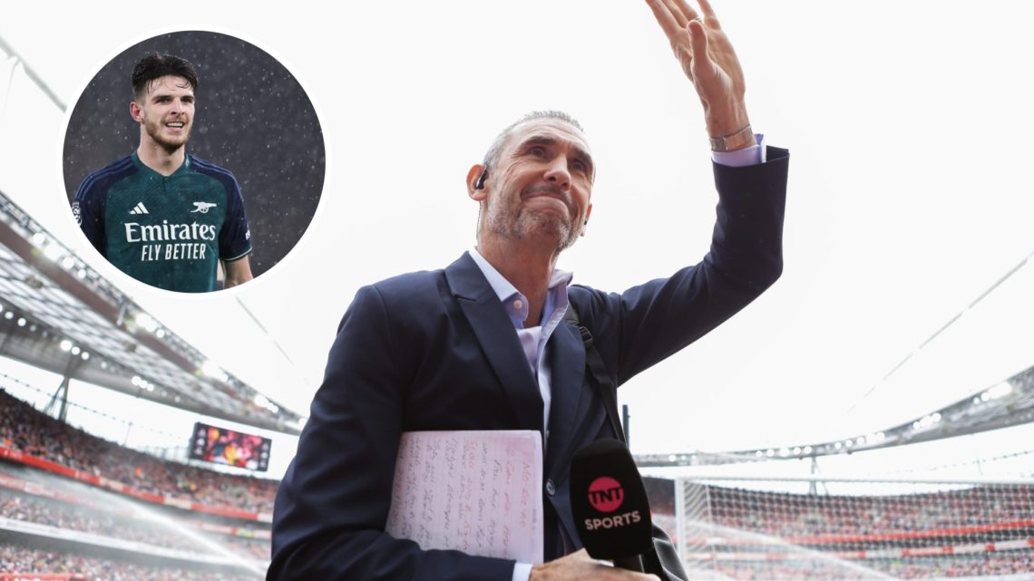 Former Arsenal player Martin Keown waving at fans at the Emirates Stadium. Inset, Arsenal's Declan Rice.