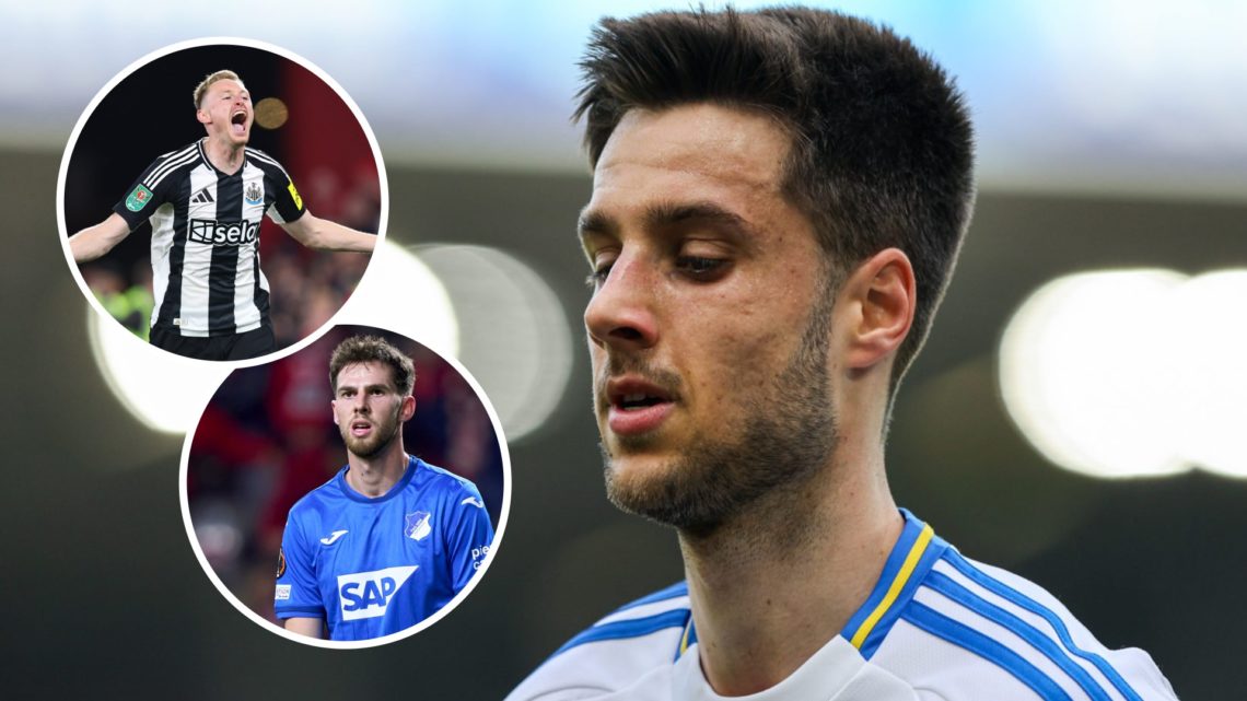 Leeds United midfielder Ilia Gruev. Inset, Sean Longstaff celebrating for Newcastle. Inset, Hoffenheim's Anton Stach.