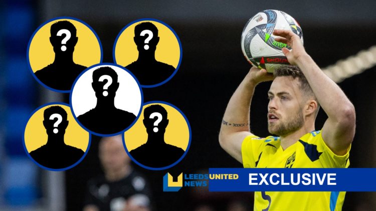 Gabriel Gudmundsson takes a throw-in while playing for Sweden. Insets: Five mystery figures in blue, yellow and white. The word exclusive and the L...