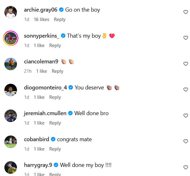 Screenshot of Archie and Harry Gray praising Max McFadden after his move from Leeds United to Tottenham.