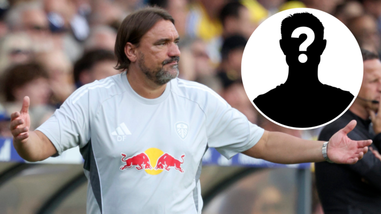 Daniel Farke managing Leeds United and mystery player graphic.