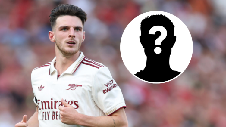 Declan Rice, Arsenal player, with mystery player icon.