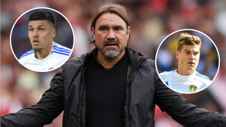Daniel Farke alongside Joel Piroe and Jaka Bijol.