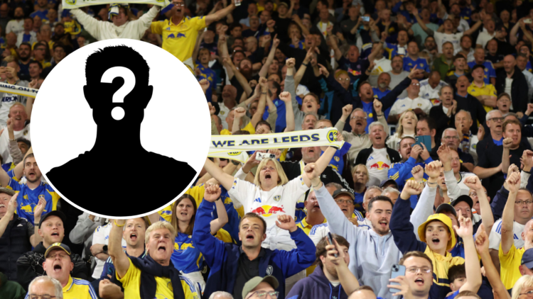 Leeds United fans at Elland Road and mystery player icon.