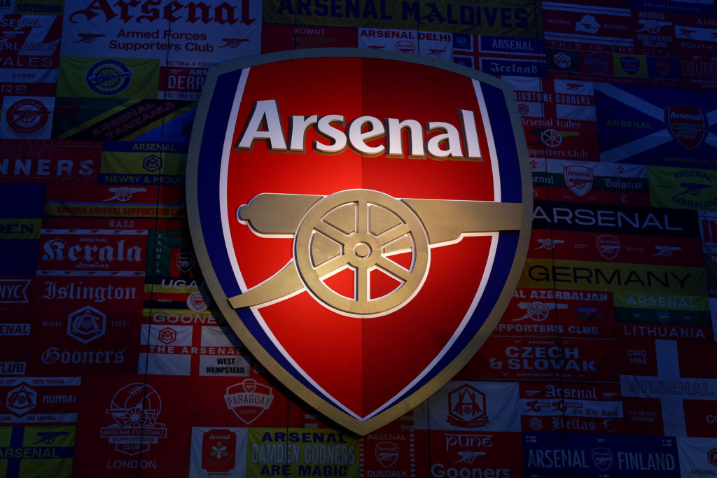 A detailed view of the Arsenal badge.
