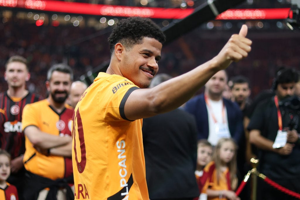 Gabriel Sara of Galatasaray celebrates victory.