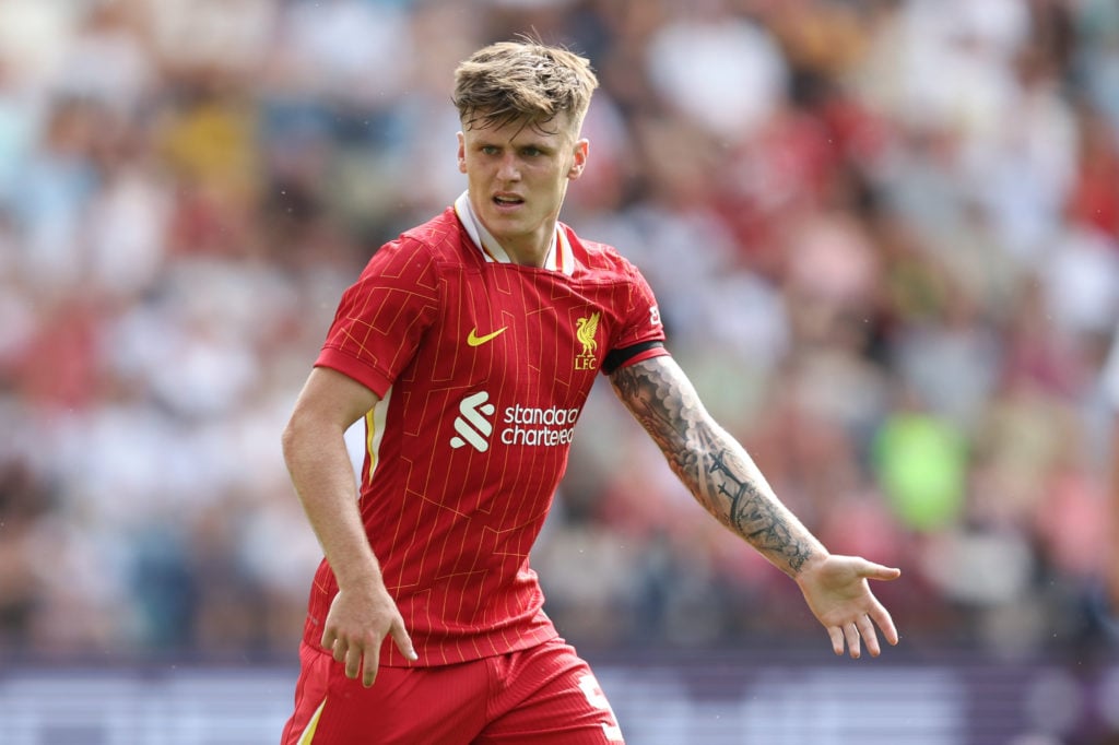 Liverpool forward Ben Doak in action against Preston.