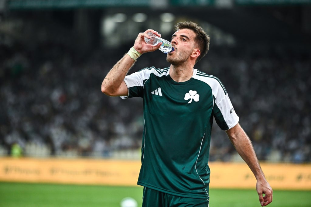 Fotis Ioannidis in action during Panathinaikos v Rangers - Champions League: Qualifying Round