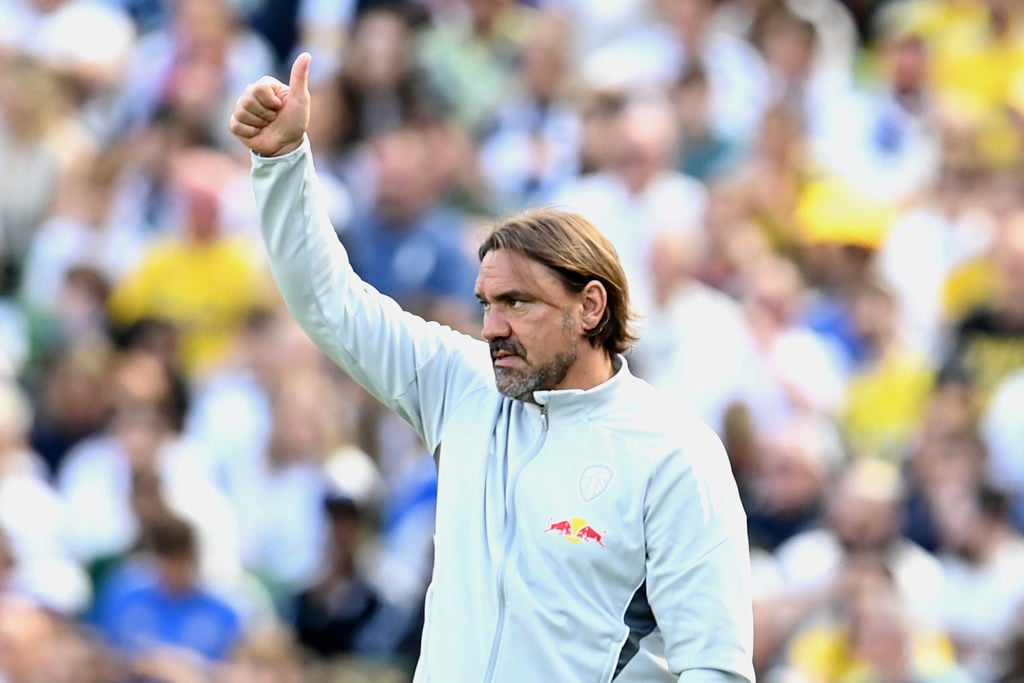Daniel Farke waves to Leeds fans against Milan.