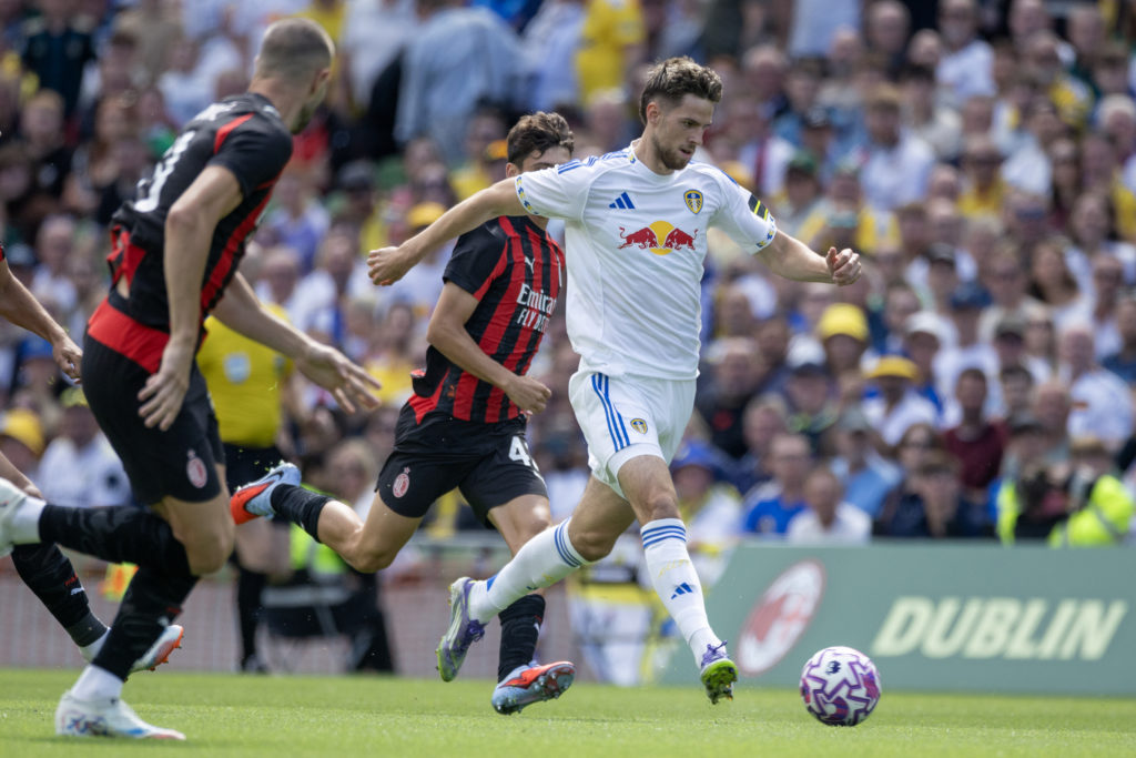 Anton Stach playing for Leeds United in pre-season friednly v AC Milan.