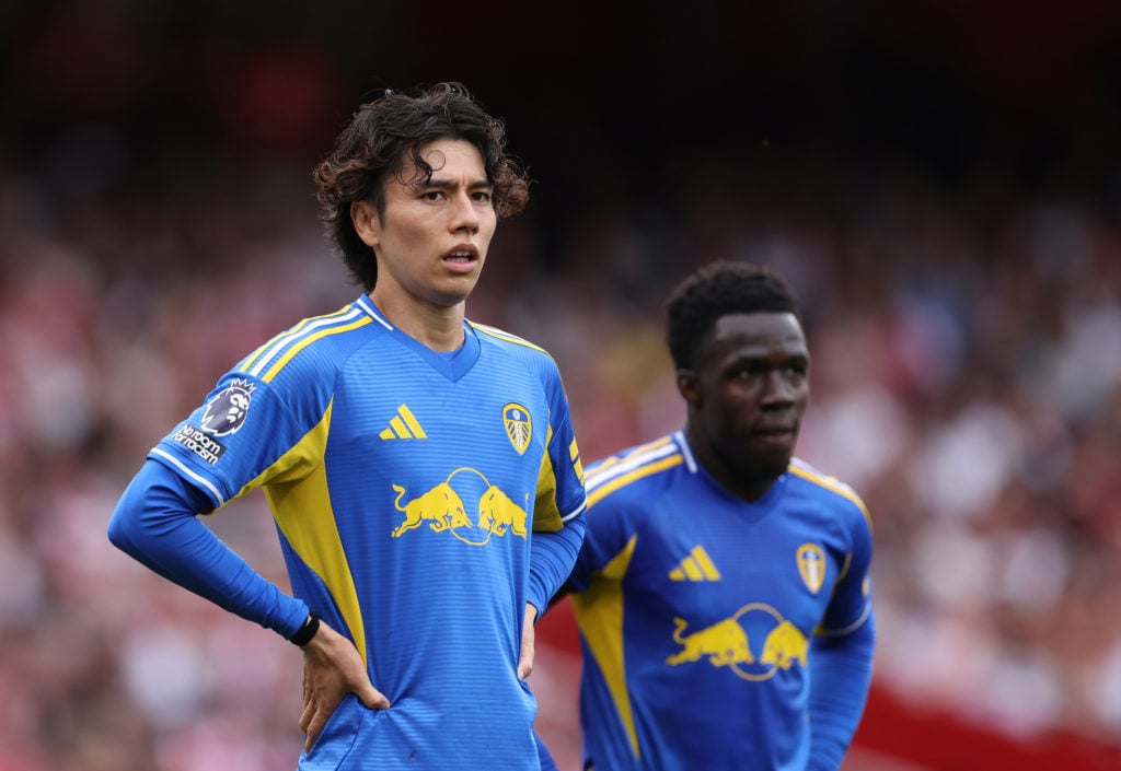 Ao Tanaka and Willy Gnonto look on during Arsenal v Leeds United - Premier League