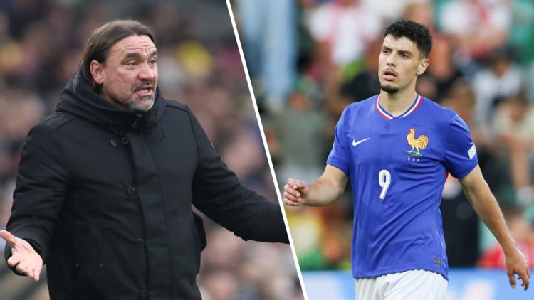 Split image of Leeds United manager Daniel Farke and Nantes forward Matthis Abline