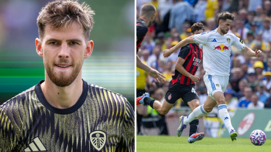 Anton Stach playing for Leeds United.