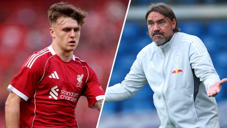 Liverpool winger Ben Doak (left) and Leeds United boss Daniel Farke (right)