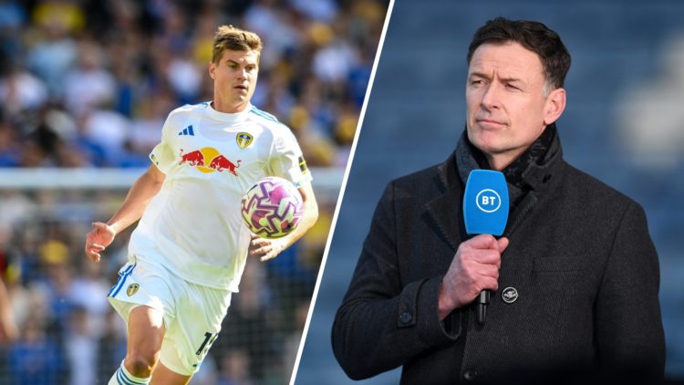 Split image of Leeds United defender Jaka Bijol and pundit Chris Sutton