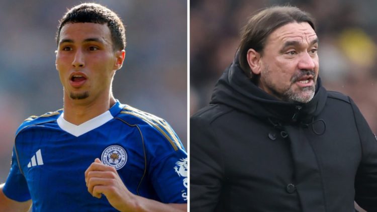 Bilal El Khannouss, Leicester player, and Daniel Farke, Leeds United manager.