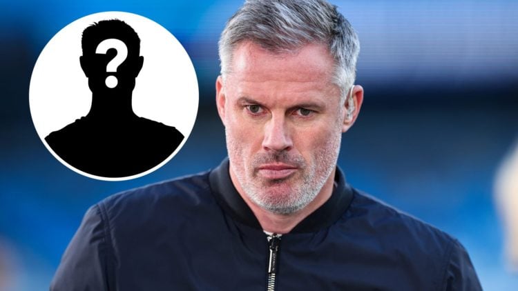 Close up image of Jamie Carragher. Inset: Mystery figure.