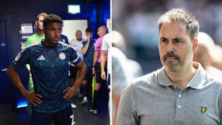 Marti Cifuentes and James Justin during Leicester's defeat to Preston.