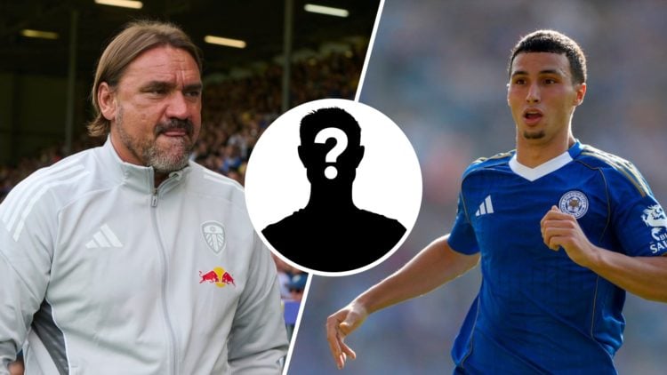 Leeds United manager Daniel Farke (left) with Leicester City's Bilal El Khannouss (right)