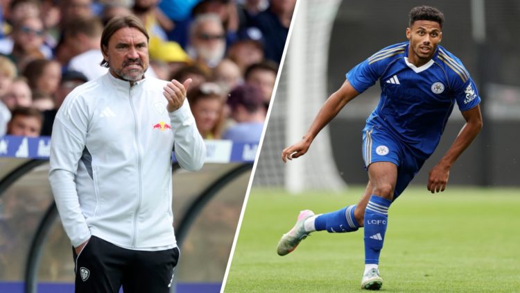 Leeds United boss Daniel Farke (left) and Leicester City full-back James Justin (right)