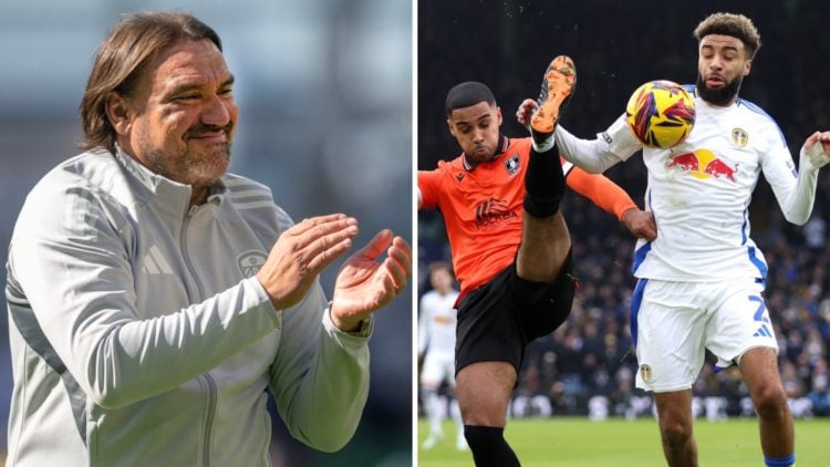 Daniel Farke, Leeds United manager and Jayden Bogle, Leeds United player.