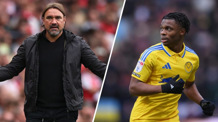 Leeds United manager Daniel Farke (left) and winger Largie Ramazani (right)