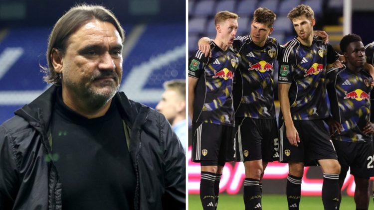 Daniel Farke and the Leeds United squad at Sheffield Wednesday.
