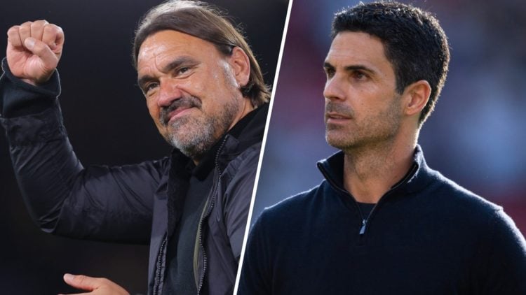 Daniel Farke, Leeds manager, and Mikel Arteta, Arsenal manager.