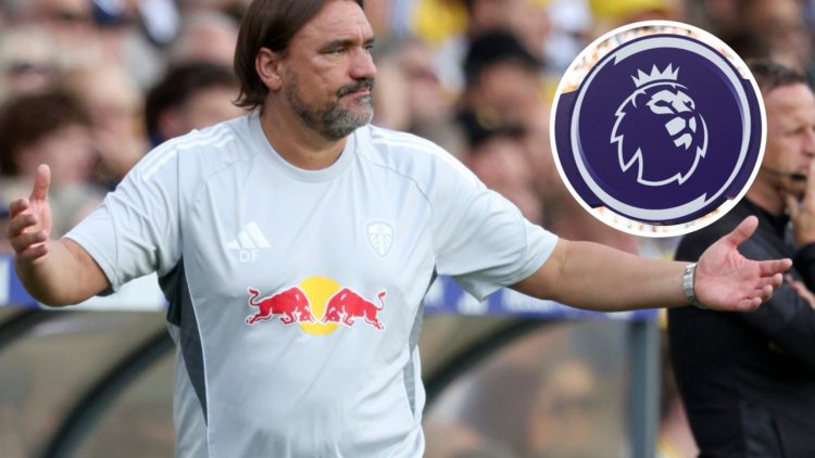 Leeds United manager Daniel Farke (left) and Premier League logo (right)