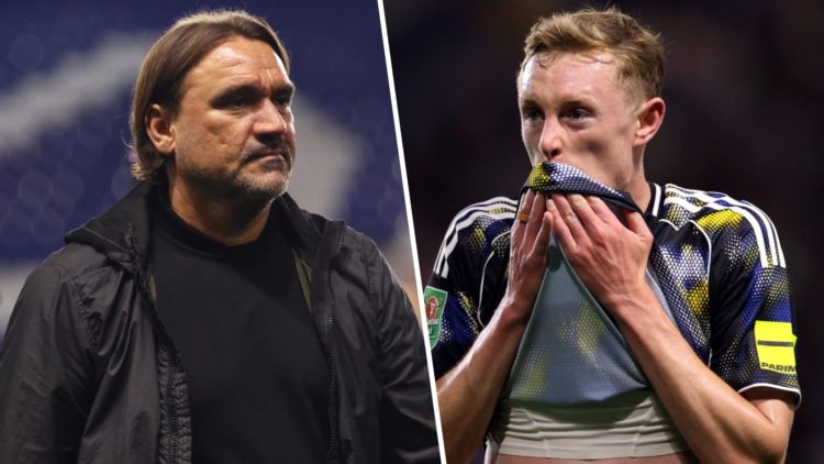 Daniel Farke and Sean Longstaff after Leeds United's defeat to Sheffield Wednesday.