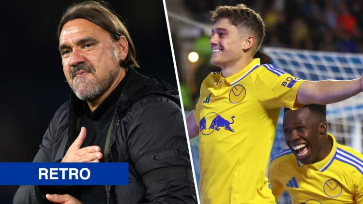Daniel Farke, Leeds United manager & Dan James and Willy Gnonto celebrating goal versus Sheffield Wednesday.
