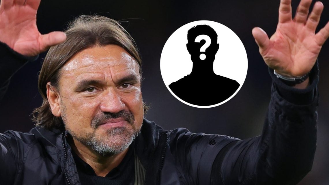 Daniel Farke manager of Leeds United with mystery player inset