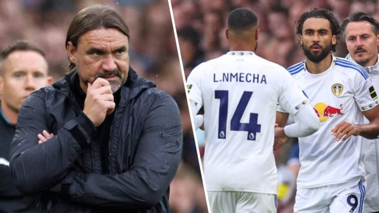 Daniel Farke alongside Lukas Nmecha and Dominic Calvert-Lewin.
