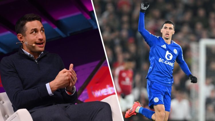 The Athletic's David Ornstein (left) and Leicester City's Bilal El Khannouss (right)