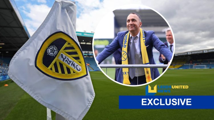 General view of Leeds United Elland Road stadium with Paraag Marathe inset
