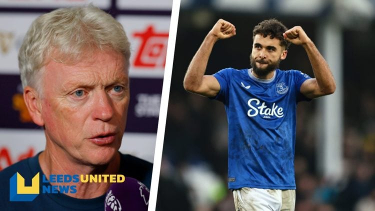 Split image of Everton manager David Moyes during a press conference, and Everton striker Dominic Calvert-Lewin celebrating a goal.