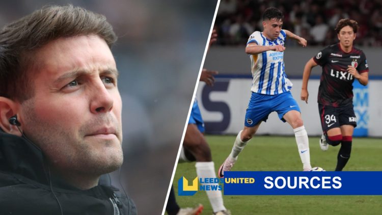 Brighton's Fabian Hurzeler (left) and Facundo Buonanotte (right) with LUN sources banner