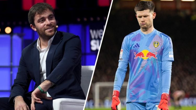 Football transfer expert Fabrizio Romano (left) and Leeds United goalkeeper Illan Meslier (right)