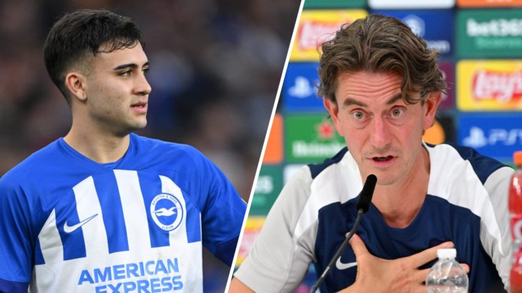 Brighton playmaker Facundo Buonanotte (left) and Spurs manager Thomas Frank (right)