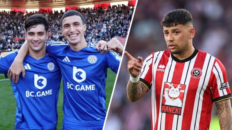 Leicester City duo Facundo Buonanotte Bilal El Khannouss (ledt) and Sheffield United's Gus Hamer (right)